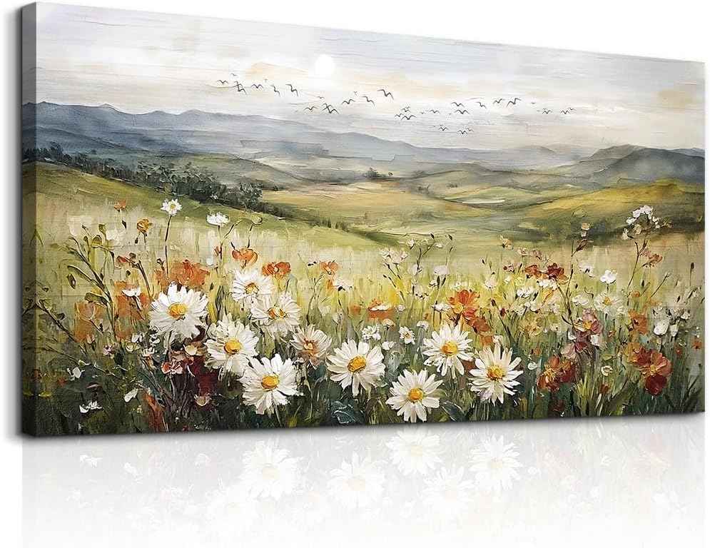 FUHAIHUA Canvas Wall Art For Living Room Large Framed Wall Decor For Bedroom Modern Office Wall Decorations Prairie Flowers Landscape Painting Farmhouse Pictures Artwork Home Decor 20" x 40"