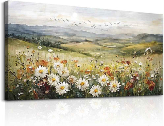 FUHAIHUA Canvas Wall Art For Living Room Large Framed Wall Decor For Bedroom Modern Office Wall Decorations Prairie Flowers Landscape Painting Farmhouse Pictures Artwork Home Decor 20" x 40"