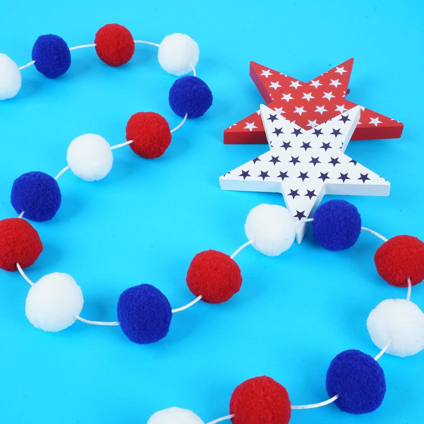 TBD Decor 3pk 4th of July Decorations Patriotic Red White Blue Pom Pom Garland 20FT 4cm Large Felt Ball Garland for Independence Day,Party Home Supplies Decorations