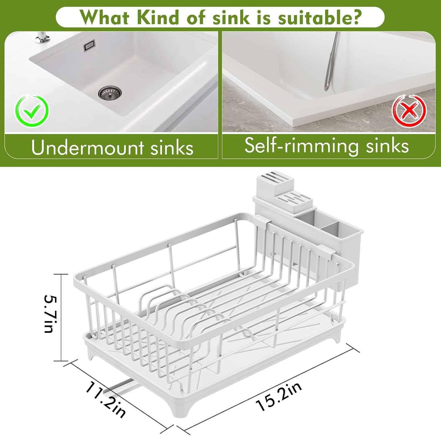Kmiectse Dish Drying Rack - Space-Saving Small Dish Rack for Kitchen Counter, Rust-Resistant Kitchen Drying Rack, Compact Dish Drainer Organizer with Utensil Holder for Home Kitchen, White