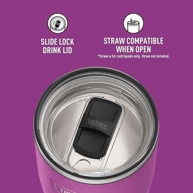 THERMOS ICON SERIES, Stainless Steel Tumbler with Slide Lock, 24 Ounce, Plum