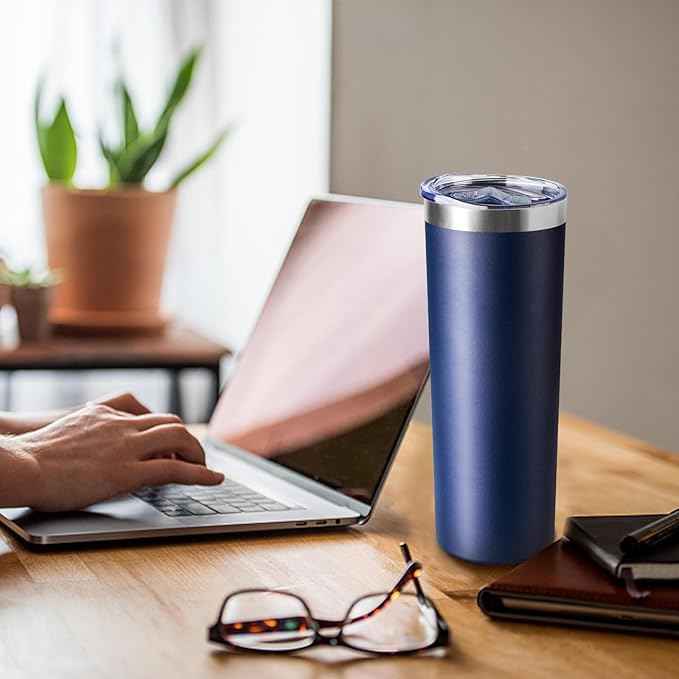 20 oz Skinny Tumbler with Lid and Straw,Stainless Steel Vacuum Insulated Tumbler Cup Double Wall Leak-proof Coffee Mug,Travel Thermal Water Tumbler for Office,Outdoor (Black/White/Navy blue/Grey)