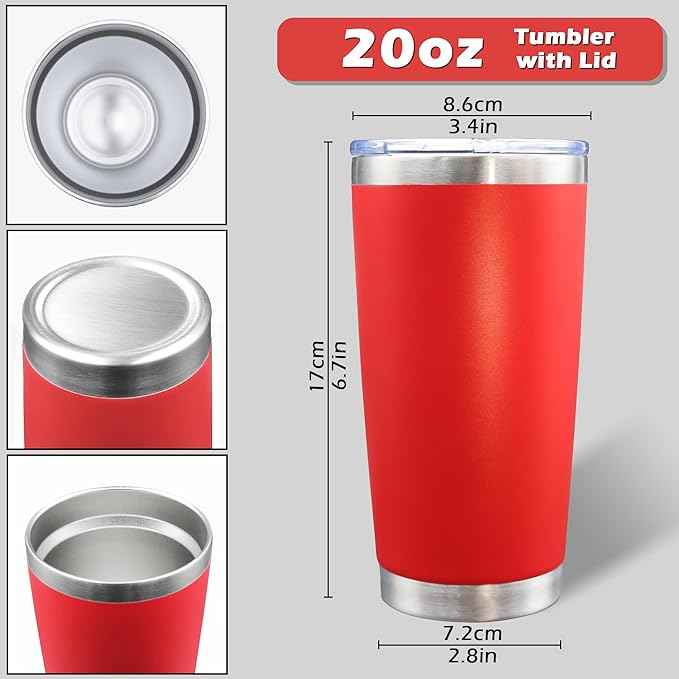 AIANJI 20oz Tumbler Bulk Stainless Steel Tumblers with Lid Vacuum Insulated Double Wall Travel Coffee Mug Powder Coated Tumbler Cup for Hot and Cold Drinks(Red, 12 pack)