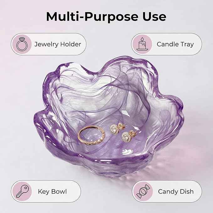 Flower Jewelry Dish Ring Holder Jewelry Tray Cute Vanity Organizer Room Decor Aesthetic Nightstand Bathroom Bedroom Decor Trinket Dish Small Valentine's Friendship Christmas Birthday Gifts for Women