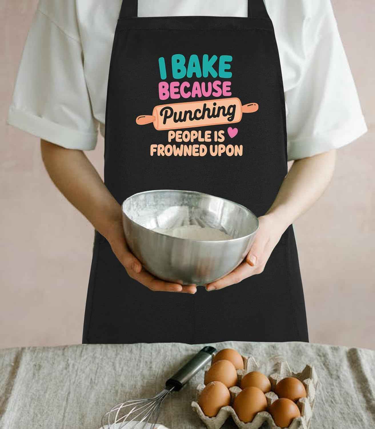 Funny Aprons for Women with 2 Pockets, Adjustable Kitchen Apron for Cooking, Baking Gifts for Birthday Christmas
