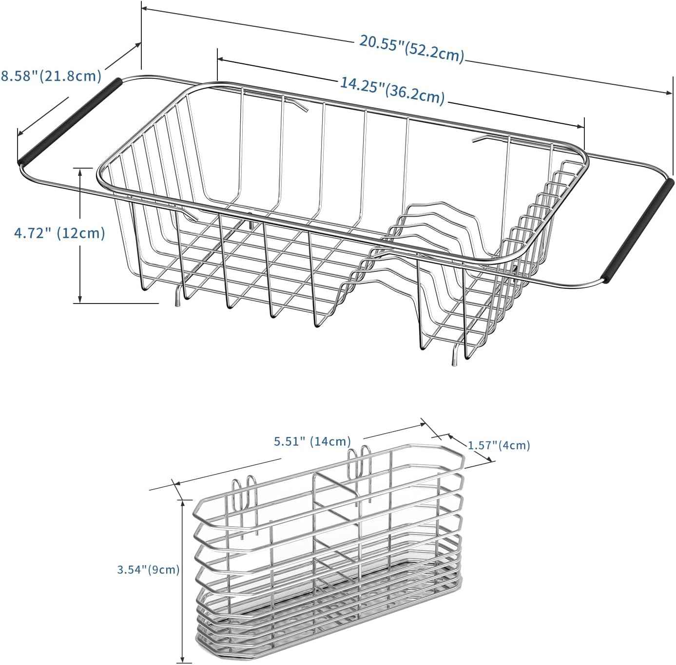 JAQ Over Sink Dish Drying Rack for Small Sink, Compact Expandable 14.25"–22.44", Adjustable 304 Stainless Steel Dish Drainer with Utensil Holder, Space Saving for Small Kitchen