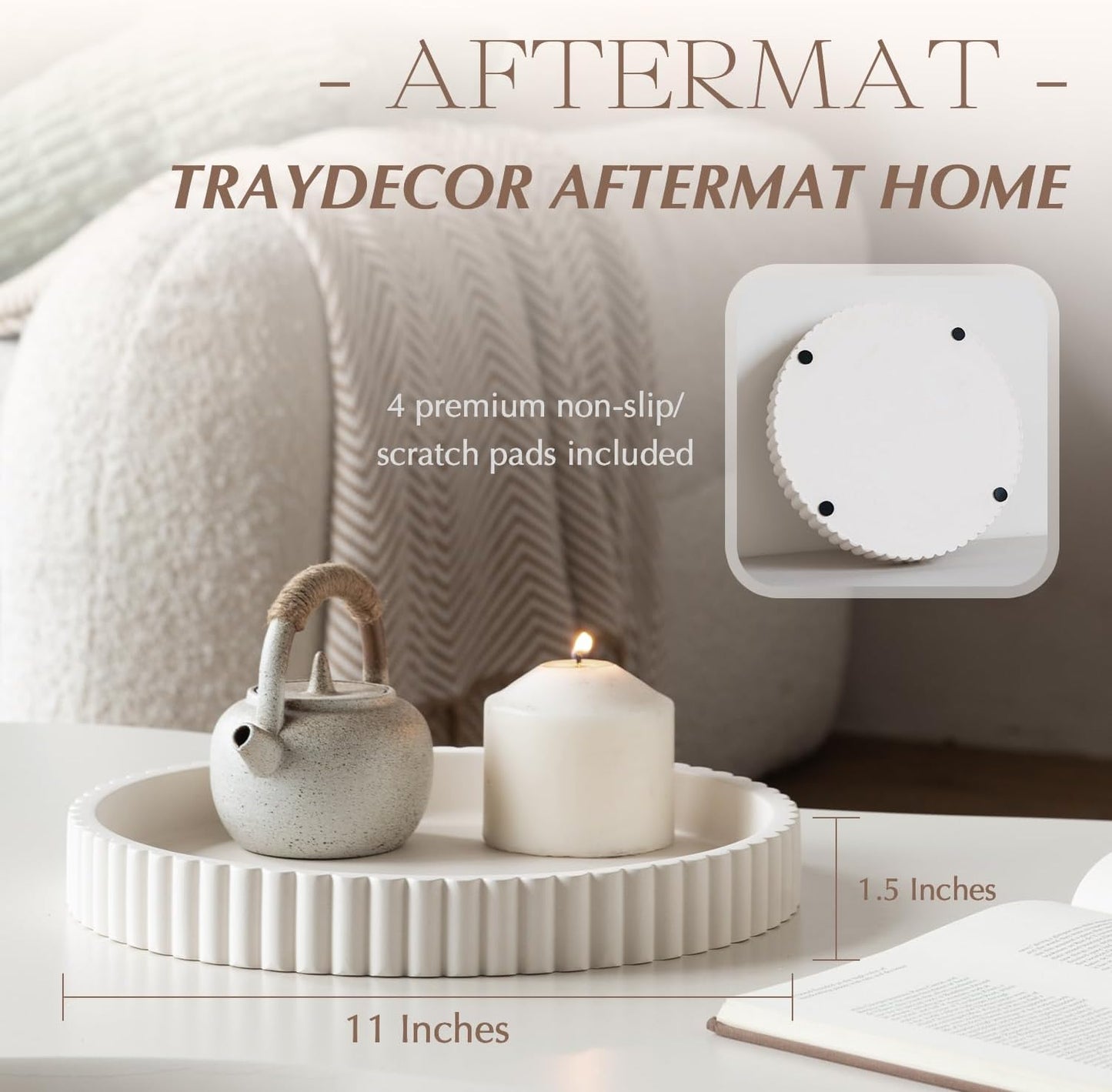 Decorative Tray for Coffee Table, Living Room, Side Table, 2 Packs 11" White Round Concrete Home Decor Serving Trays for Accent Table, Console Table