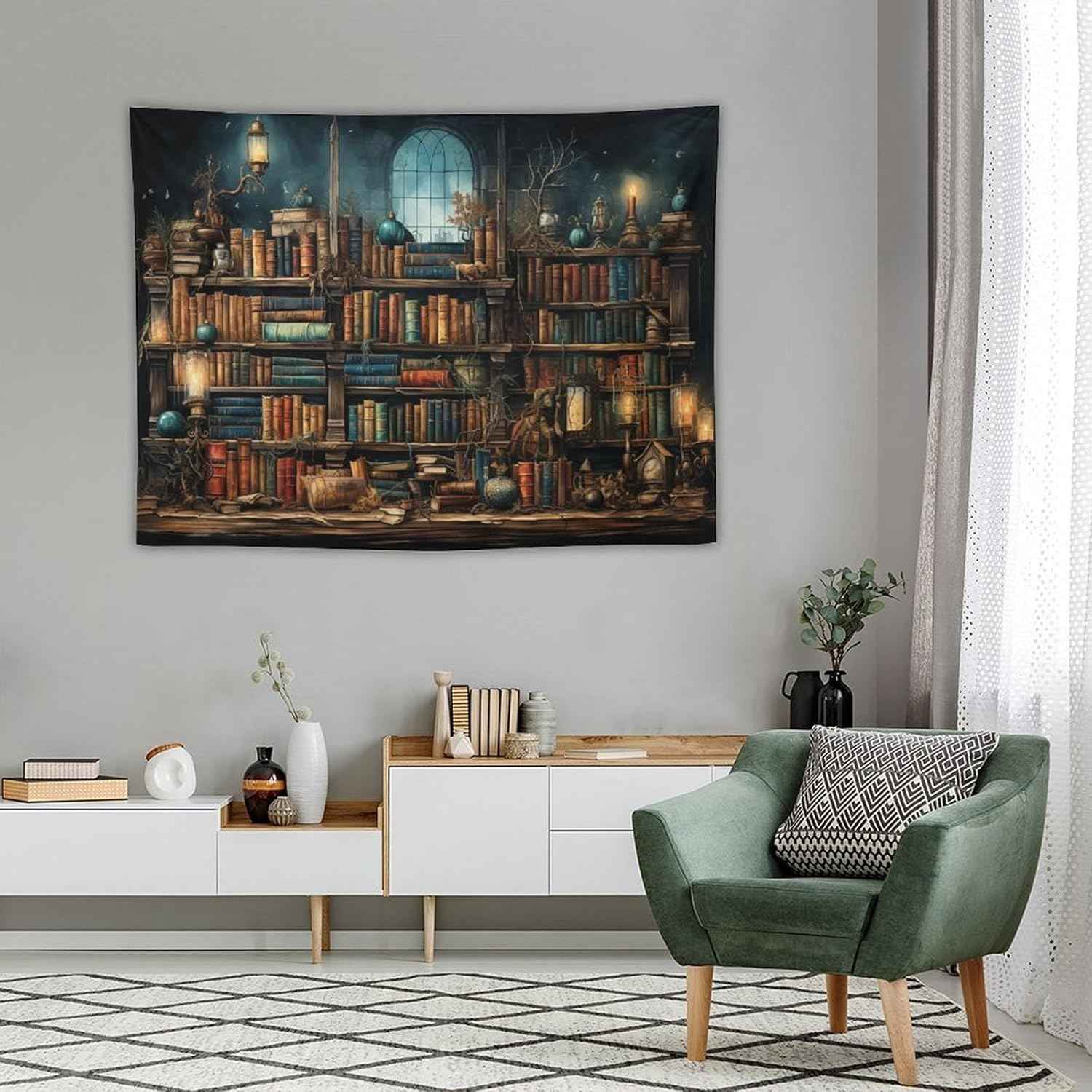 Retro Bookshelf Tapestry Vintage Library Wall Hanging Tapestries,Old Books on Shelf Classical Study Room Student Study College Dorm Bedroom Living Room 40"x30"