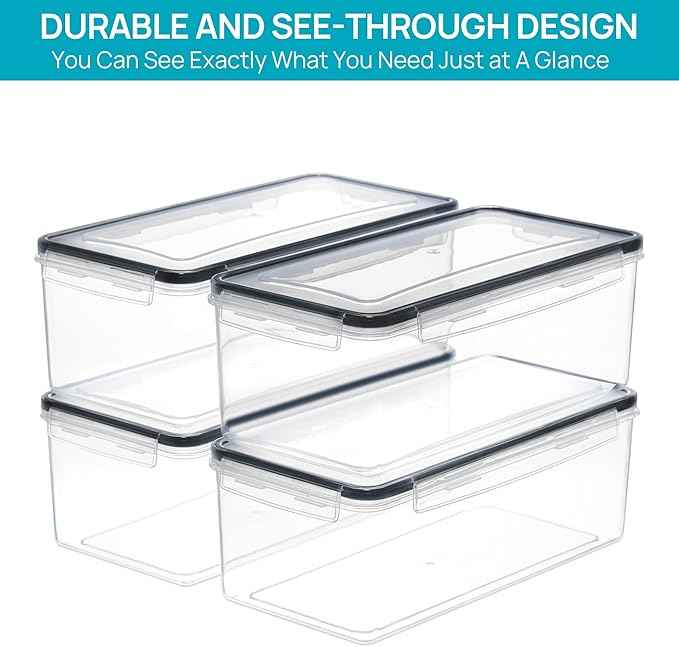 Vtopmart Airtight Food Storage Containers with Lids 8PCS Set 3.2L, Plastic Spaghetti Container for Pasta organizer, BPA Free Air Tight House Kitchen Pantry Organization