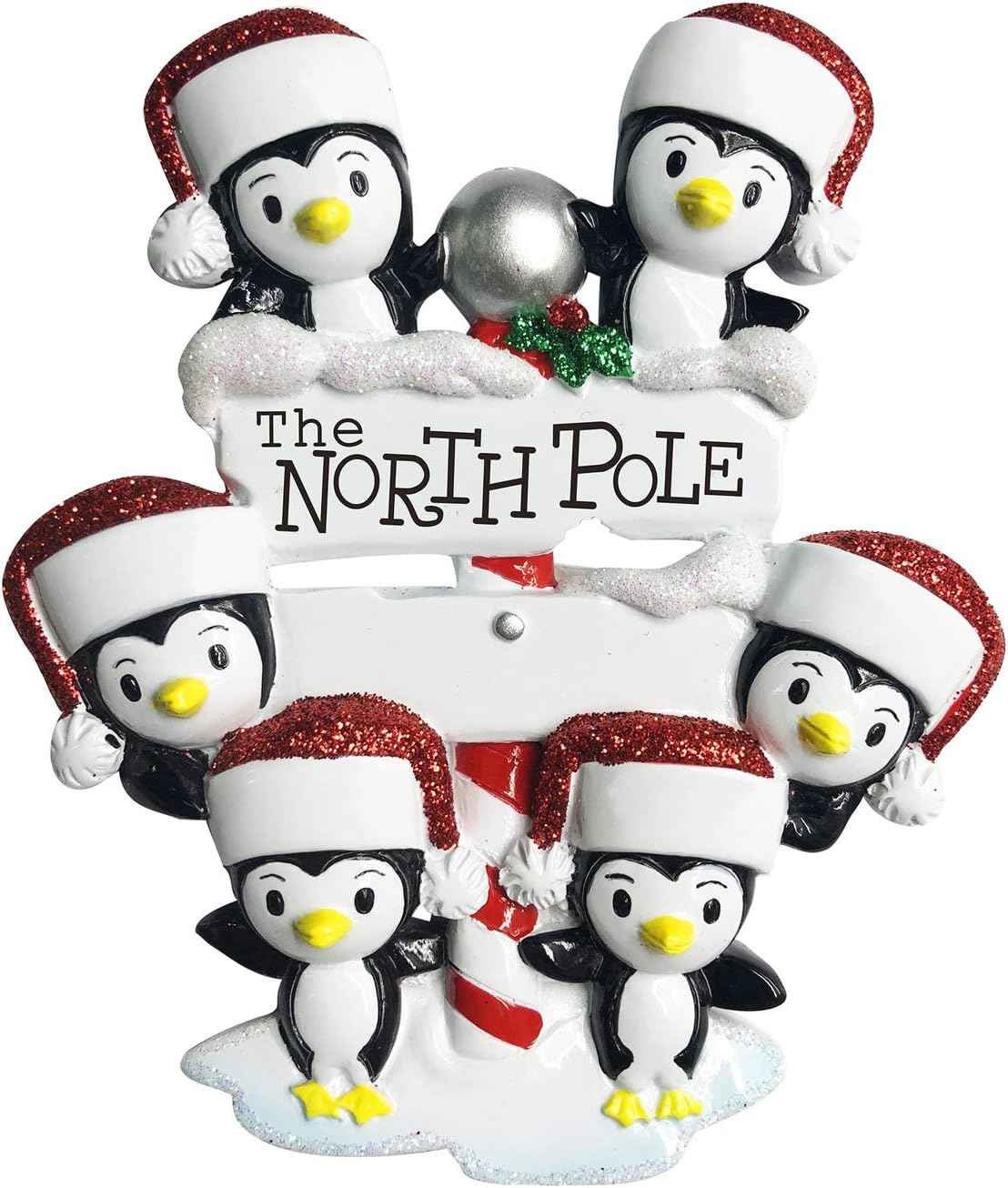 3D North Pole Penguins Family of 6 Ornament 2025 Personalized Family Christmas Ornaments 2025 | Joyful Winter Holiday Personalized Tree Ornaments for Grandchildren Siblings & Grandkids of Six Ornament