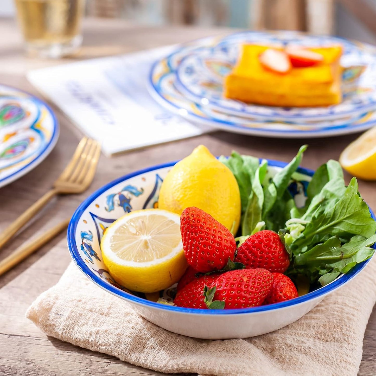 Melamine Dinnerware Set, 12 Pcs Dinner Plates Bowls Sets for Indoor and Outdoor Use, Durable Unbreakable Dishes Sets, Dishwasher Safe, BPA Free, Service for 4