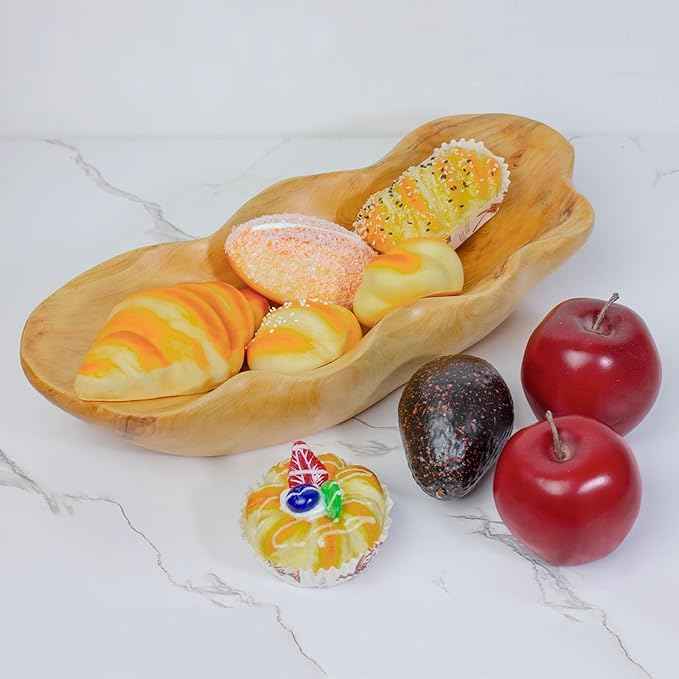 BTEOBFY Wooden Fruit Bowl Handcrafted Wood - Natural Fruit Basket for Kitchen Counter Display, Decorative Bowl for Apples, Oranges, Pineapples (15 Inch)