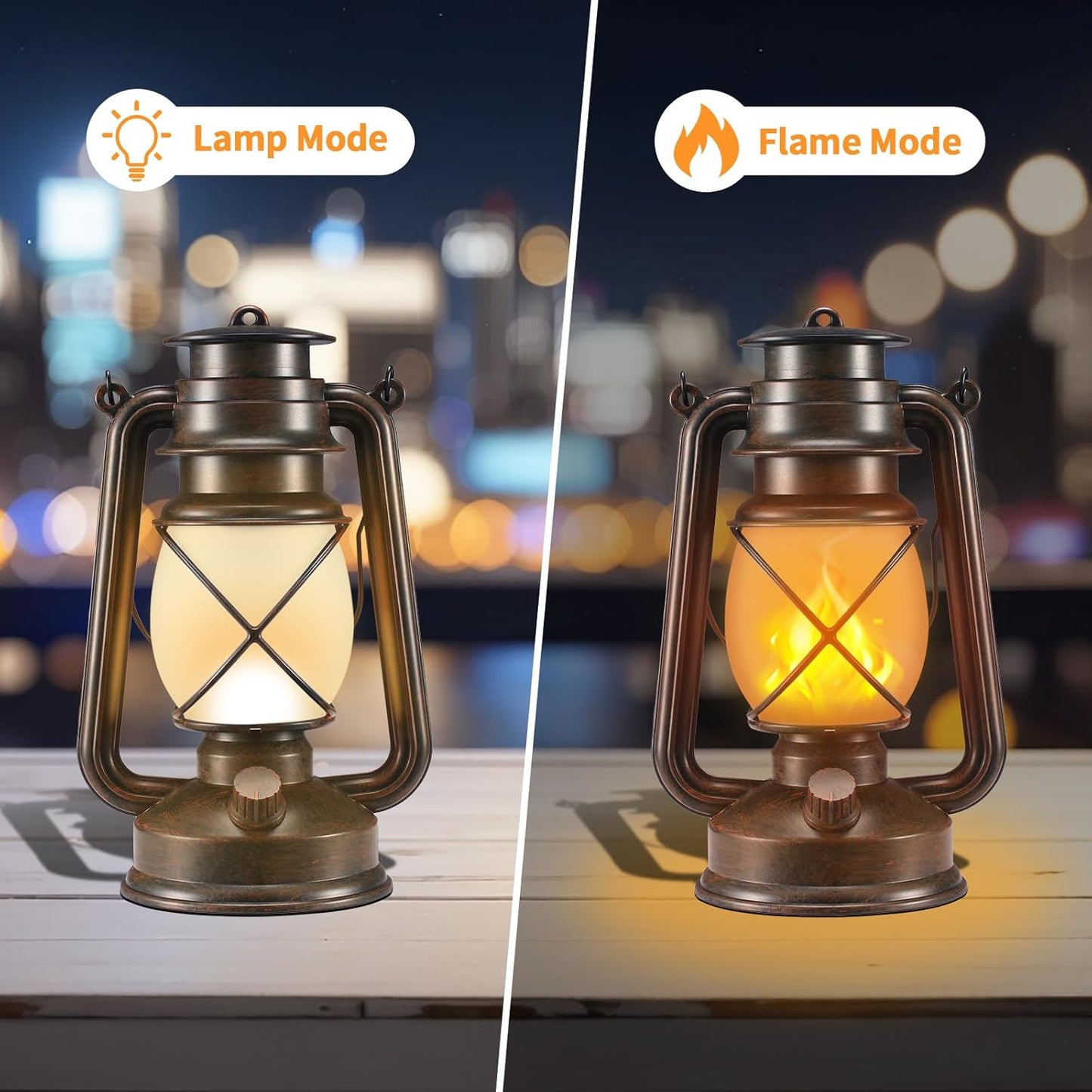 Outdoor Lanterns Waterproof Hanging Vintage LED Camping Lamps with Dancing Flame Non-Solar Remote Control Light Landscape Decor for Table Patio Garden Yard Pathway Porch 2Pack (3AA Batteries Power)