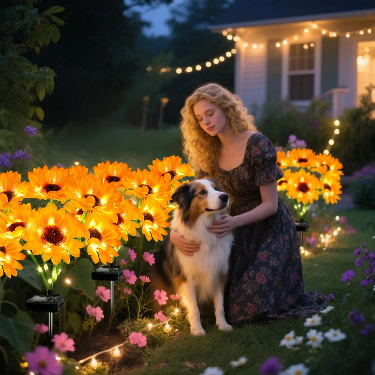 Solar Lights Outdoor, Gift for Women, Mom Grandma, 6 Pack with 36 Solar Sunflower Lights, Solar Flower Lights Waterproof, Sunflower Outside Decorative Stake Light for Landscape Yard Patio Lawn Pathway
