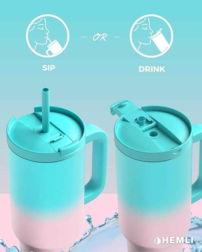 40 Oz Tumbler with Handle and Straw, Insulated Stainless Steel Tumbler with Leakproof 2-in-1 Lid, Reusable and Portable Water and Coffee Travel Mug, Vacuum Insulated
