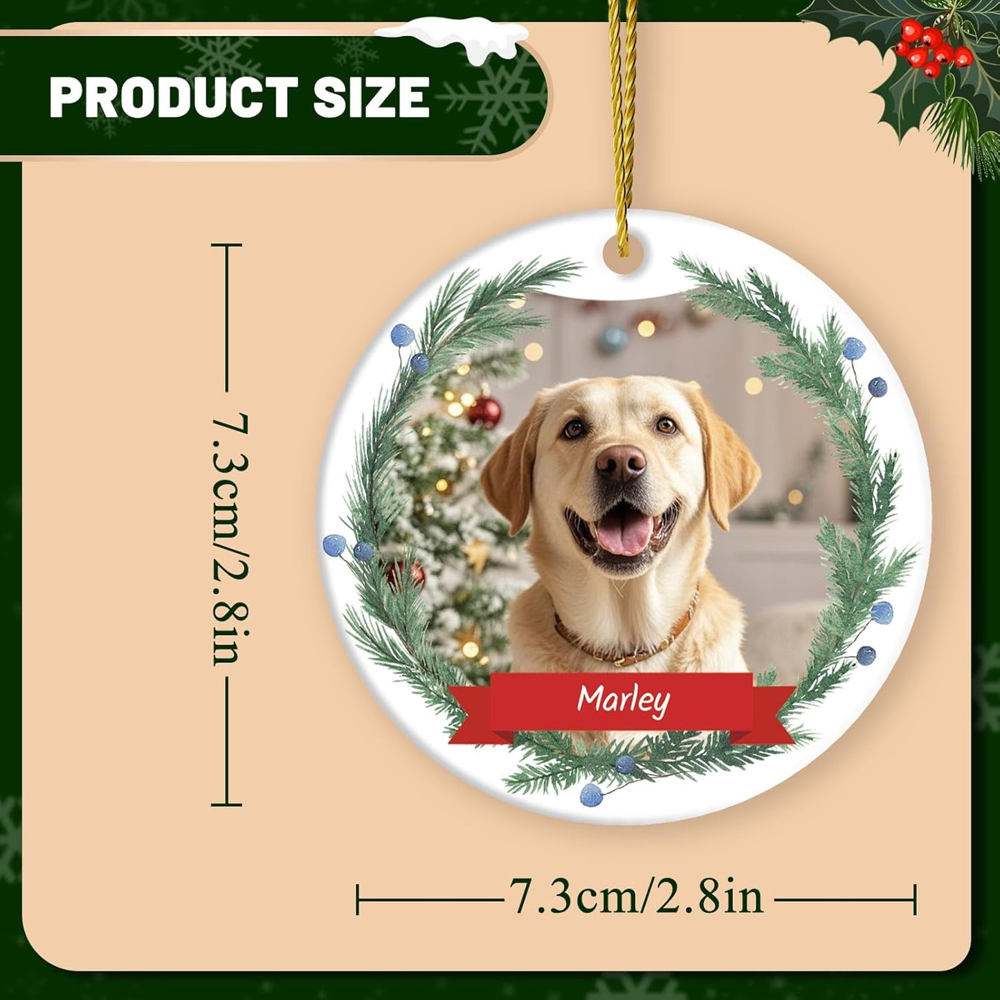 DPDP Personalized Christmas Ornaments 2025 - Custom Dog Ornaments for Christmas Tree, Photo Ornament Customized Xmas Tree Hanging Decorations for Christmas Tree