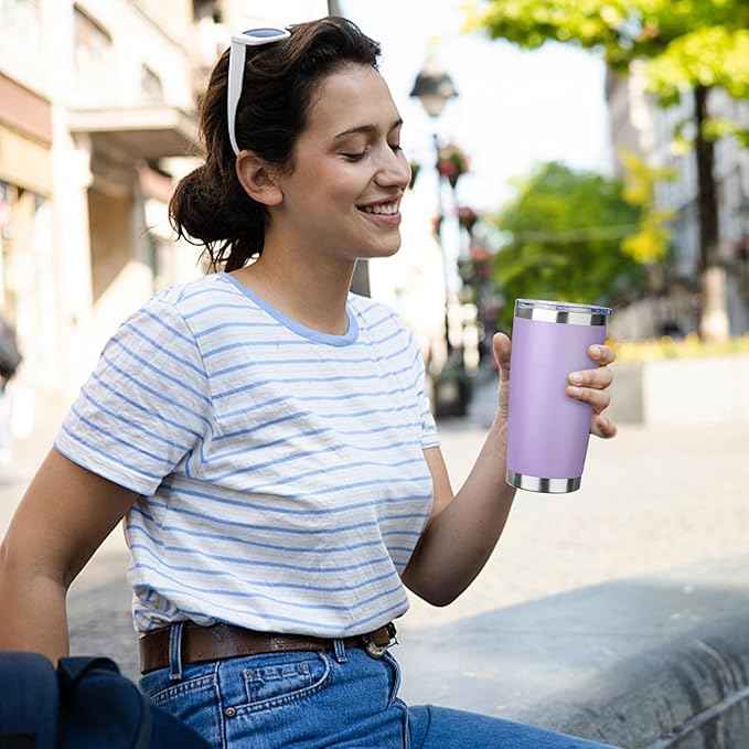 20oz Tumbler with Straw and Brush, Stainless Steel Vacuum Insulated tumbler, Double Wall Insulated Coffee Tumbler for Outdoor, Home, Travel,Office (Lilac,1pcs)