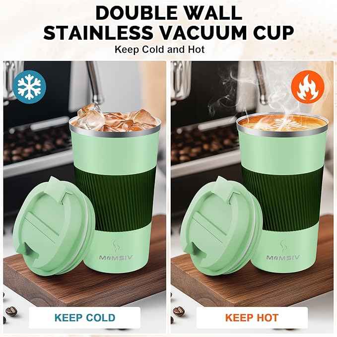 MOMSIV 17oz Travel Mug, Insulated Coffee Cup with Leakproof Lid, Vacuum Stainless Steel Double Walled Reusable Tumbler for Hot and Cold Water Coffee and Tea In Travel and Car