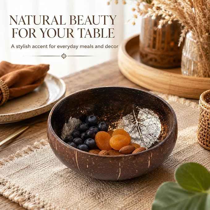 ChezMax Natural Coconut Bowl Mother of Pearl Inlaid Shell Key Bowls for Entryway Table Candy Container Nuts Holder Fruits & Dry Snack Storage Round Handcrafted Bowl for Decoration Yellow