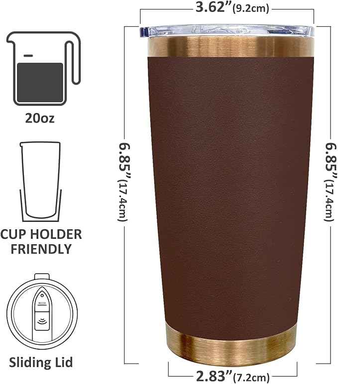 20 oz Tumbler Bulk 4 Pack Stainless Steel Tumblers with Lids and Straws, Double Wall Vacuum Insulated Travel Coffee Mug for Laser Engrave, Powder Coated Cups for Hot and Cold Drinks (Brown,4 pack)