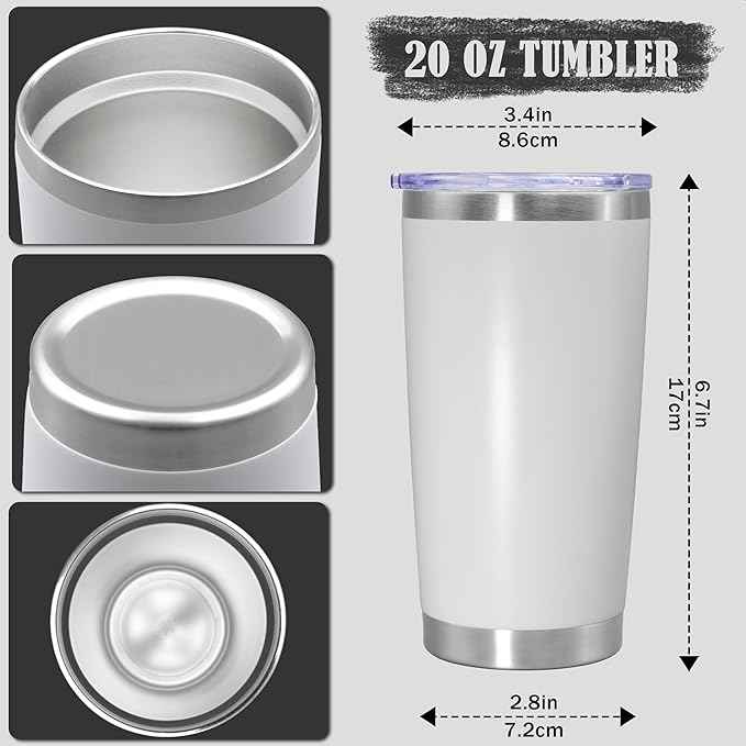 20 oz Tumbler Coffee Travel Tumblers Bulk with Lid Stainless Steel Double Wall Vacuum Insulated Mug Powder Coated Cups fit Car Cupholder for Hot and Cold - White, 4Pack