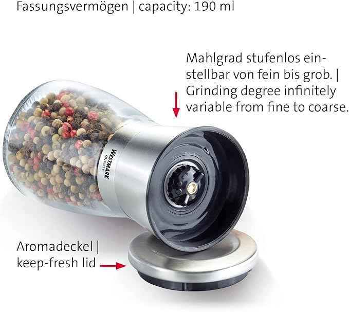 Westmark 63352260 Spice Mills Set, Glass, Stainless Steel, ABS, PE, PP, Ceramic, stainlesssteel