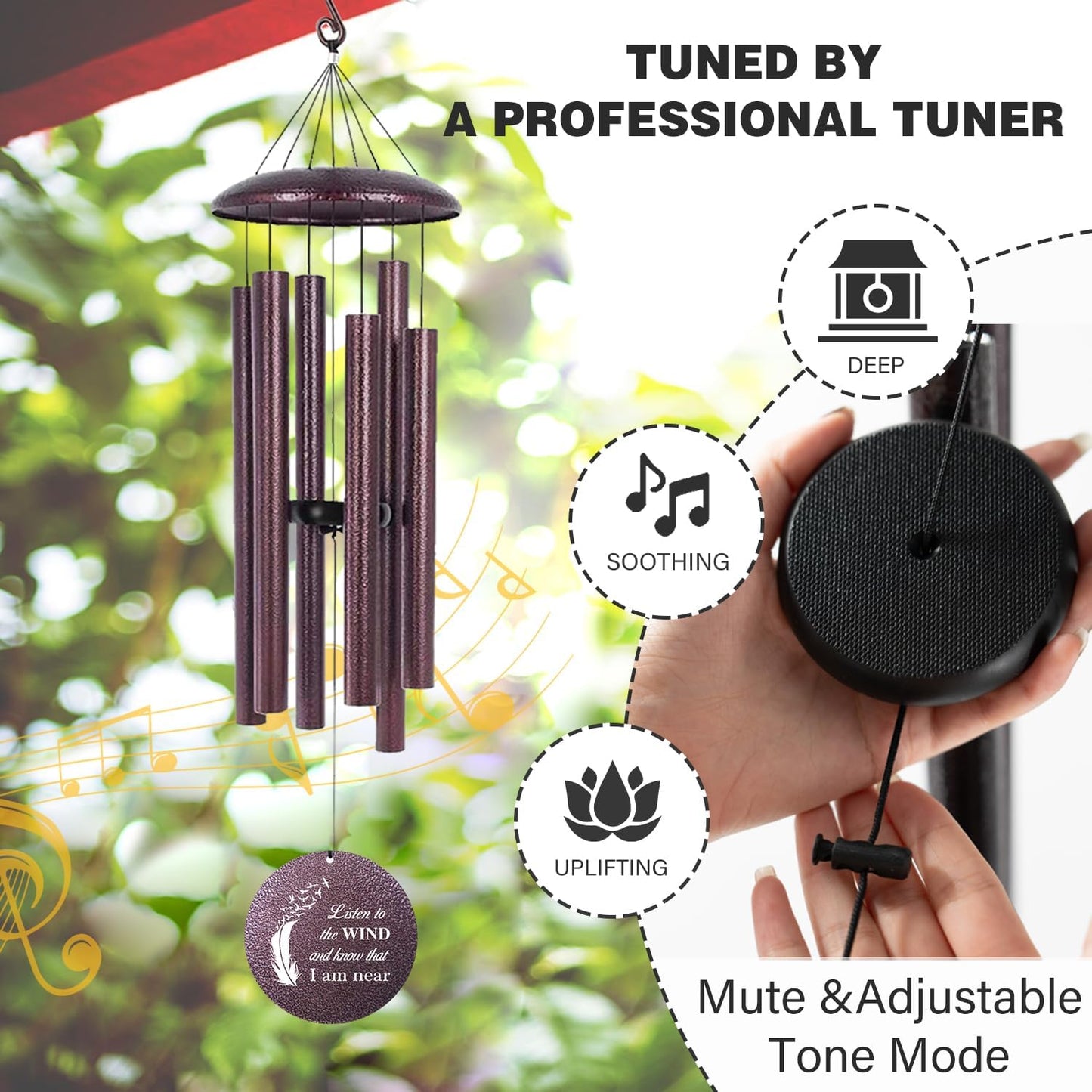 ASTARIN 36" Large Deep Tone Personalized Sympathy Wind Chimes, Memorial Wind Chime for Loss of Mother Father Loved One, Angel's Feather Bereavement Gifts Decor Outdoor Patio Garden(Produced in USA)