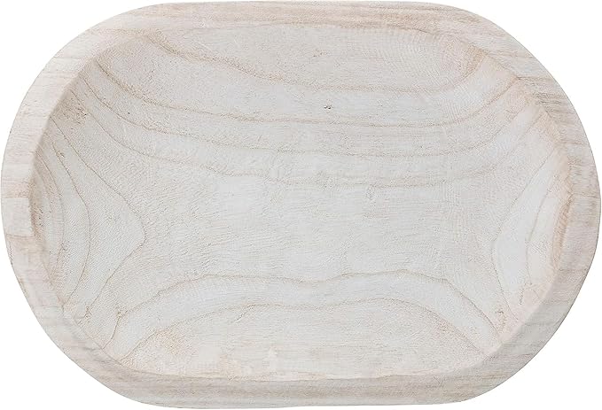 BOLTCORRSE Large Whitewashed Decorative Wood Bowl - Hand Carved Paulownia Tray for Coffee Table Centerpiece & Entryway Catchall - Organic Modern Farmhouse Decor