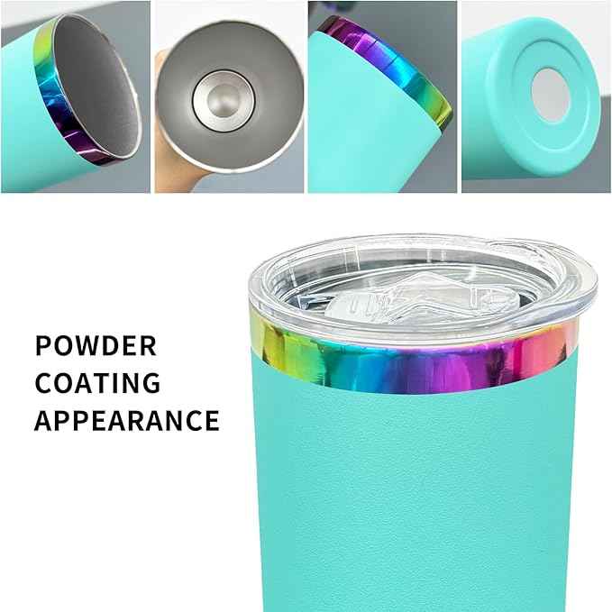 20 oz Skinny Tumblers Stainless Steel Tumbler with Lid and Straw Double Wall Vacuum Insulated Coffee Mug 20oz Powder Coated Cup for Hot and Cold Drinks(Mint Green,8 pack)