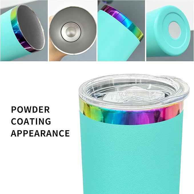 20 oz Skinny Tumblers Stainless Steel Tumbler with Lid and Straw Double Wall Vacuum Insulated Coffee Mug 20oz Powder Coated Cup for Hot and Cold Drinks(Mint Green,4 pack)