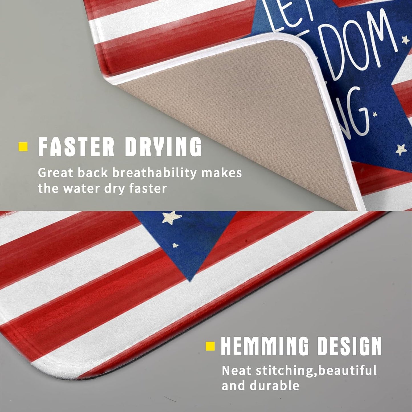 4th of July Dish Drying Mat for Kitchen Counter Patriotic Holiday Absorbent Reversible Microfiber Kitchen Countertop Protector Dishes Pad Small 16x18 inch