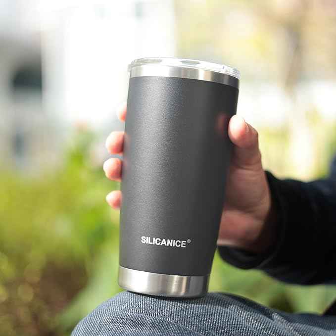 20oz Hygienic Stainless Steel Vacuum Insulated Tumbler w/ Easy-On/Easy-Off Lid - Removable slider, Double Wall 18/8 Travel Mug, BPA-Free, Fits Cup Holders, Premium Quality, Smart Value - Chocoal Gray