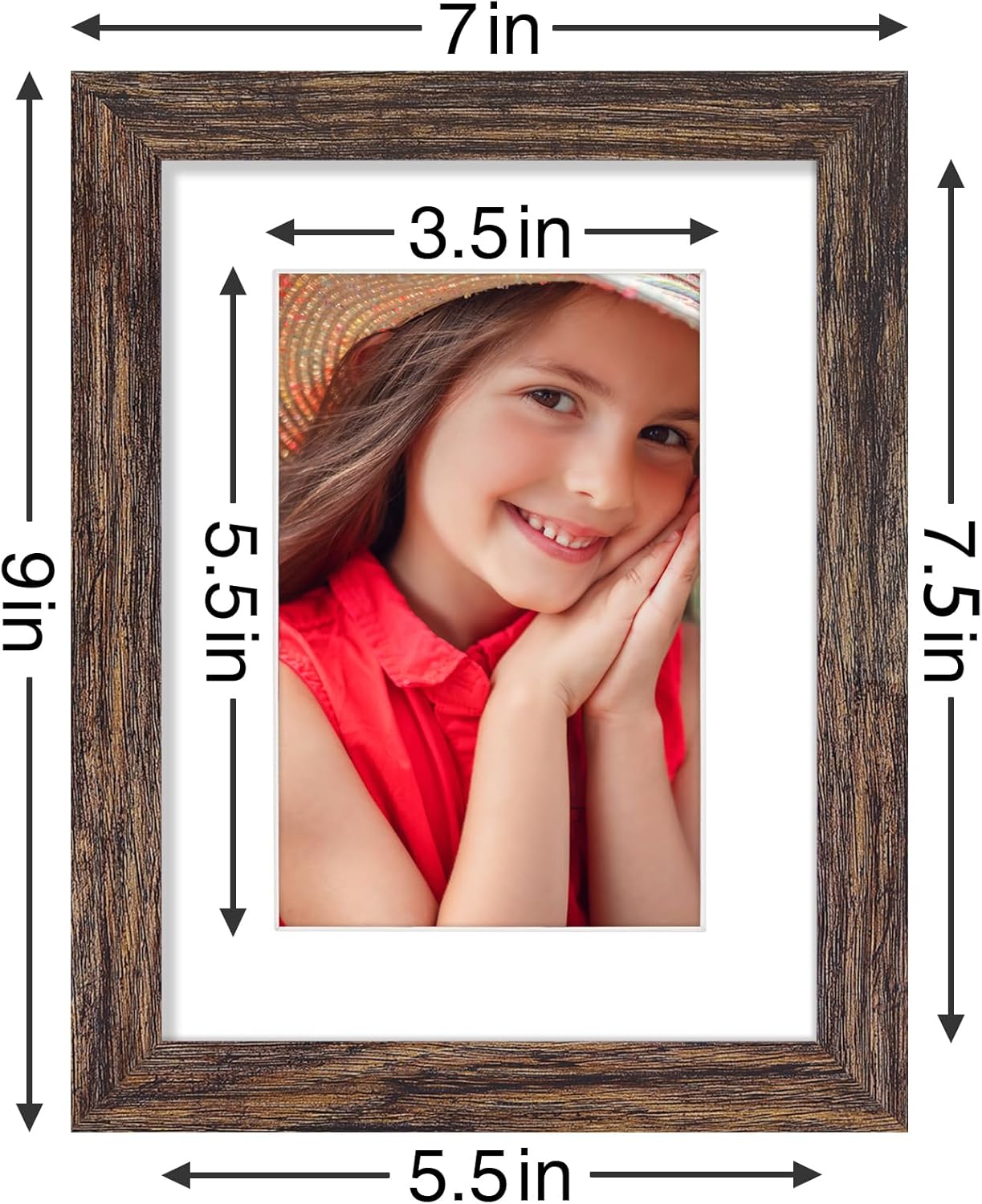 Vittanly 6x8 Picture Frames Set of 9, Shatter Resistant Plexiglass, Display 4x6 Pictures with Mat or 6x8 without Mat, Photo Frames for Wall or Tabletop, Engineered Wood, Brown