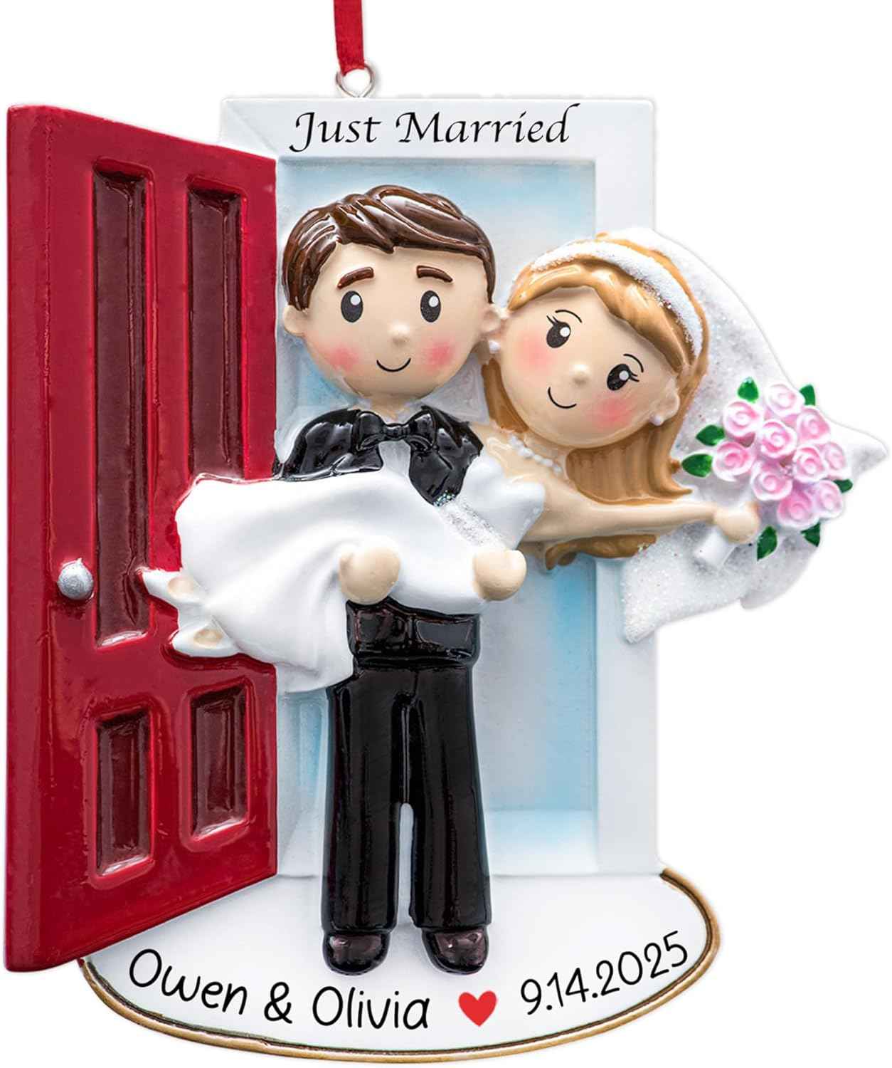 Personalized Our First Christmas Married Ornament 2026 | Customized Wedding Couple Threshold, Groom Carrying Bride for Xmas Tree | Just Married Newlyweds Marriage Keepsake | Custom Name Year