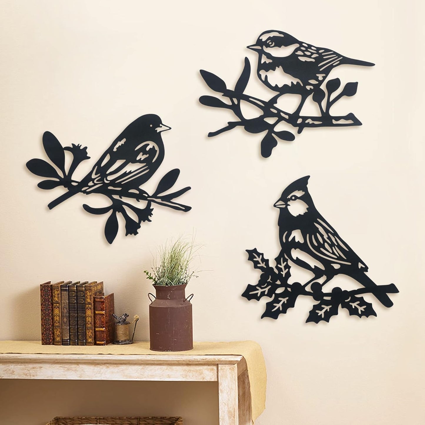 Limygus Wall Art Metal Bird Silhouette Decoration, Set of 3, Nature Style, Waterproof, Indoor Outdoor, for Patio Garden Bedroom Living Room