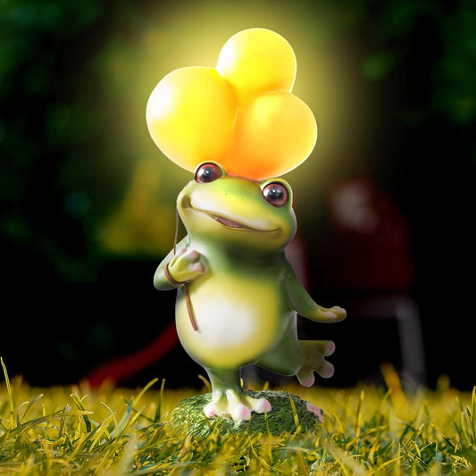 RM ROOMERS Frog Garden Statue with Solar Balloon Light, Outdoor Garden Decor, Resin Animals Waterproof Yard Decorations for Lawn, Patio Porch Spring Decor, Mother’s Day and Housewarming Gifts