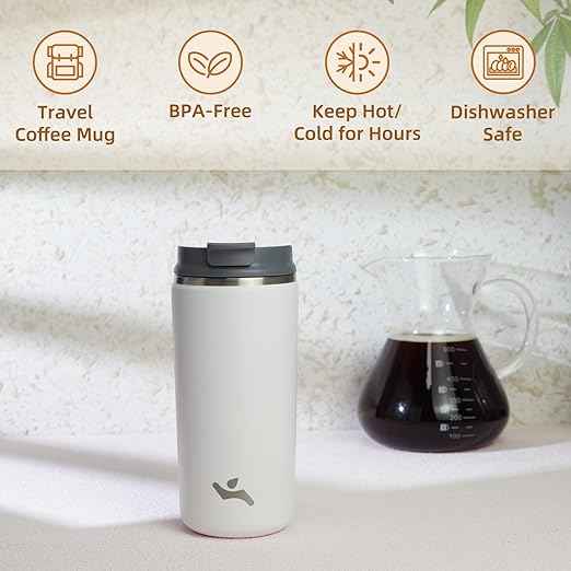 Konokyo Tumbler with Lid, 12 oz Travel Coffee Mug Double Wall Vacuum Stainless Steel Thermal Metal Cup Insulated Water Bottle,Beige