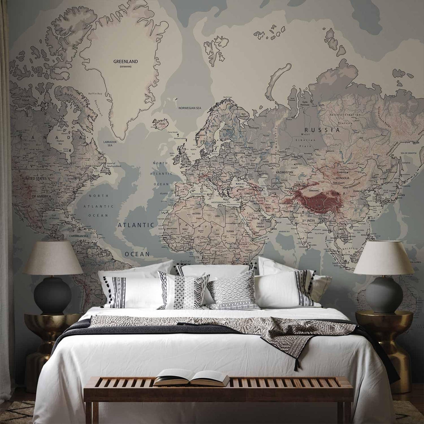 artgeist Wall Mural World Map 193x138 in - XXL Peel and Stick Self-Adhesive Wallpaper Removable Large Sticker Foil Wall Decor Print Picture Image Design Map of The World k-A-0061-a-c
