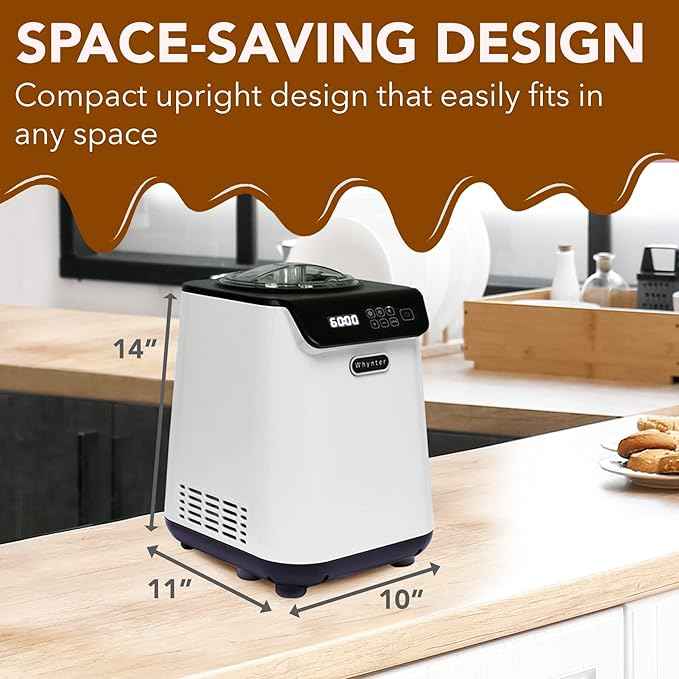Whynter Ice Cream Maker Machine Automatic 1.28 Qt Upright with Built-in Compressor, LCD Digital Display & Timer, No Pre-Freezing, ICM-128WS, White