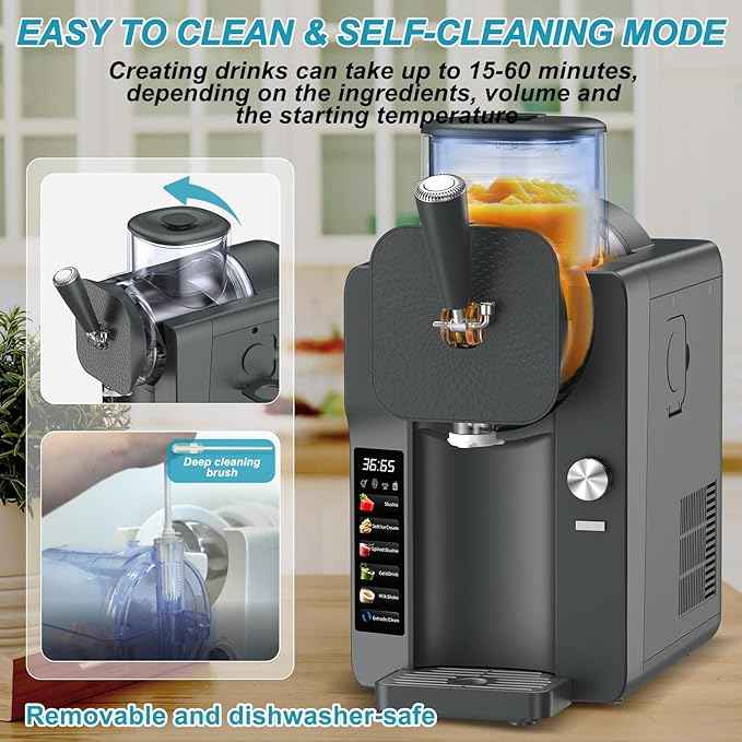 Ice Cream Maker, Slushie Machine for Home, Slushy Machine 70 oz Margarita Machine with 6 Preset Programs for Ice Cream, Milkshake, Cocktail, Frappés, 9-level Adjustable Thickness, Gray