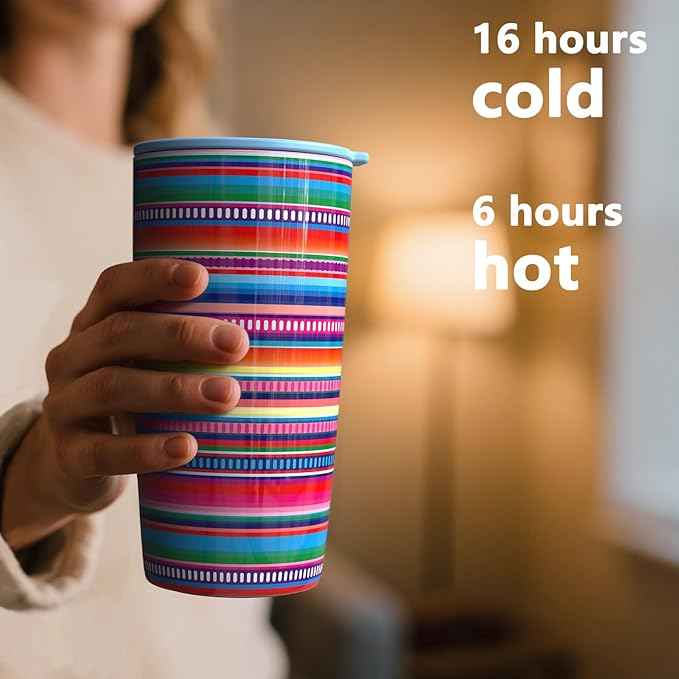 TILUCK 20 oz Insulated Tumbler with BPA-Free Lid, Stainless Steel Vacuum Travel Coffee Mug, Double Wall Coffee Tumbler（20oz，RainbowStripes）