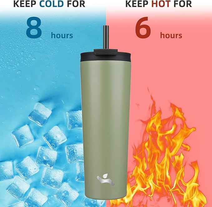 Konokyo 30 OZ Insulated Tumbler with Lid and 2 Straws Stainless Steel Water Bottle Vacuum Travel Mug Coffee Cup,ArmyGreen