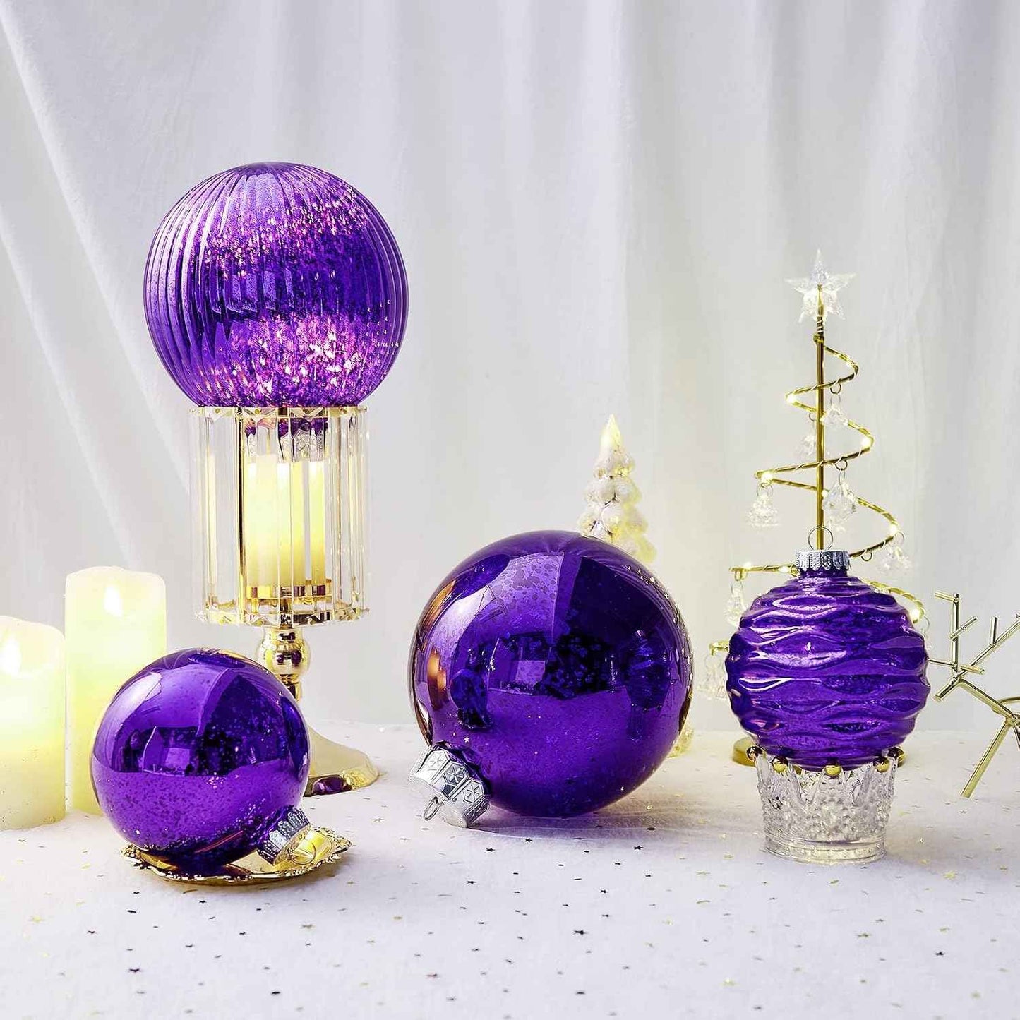 Large Christmas Ball Ornaments, Oversized Shatterproof Plastic Decorative Hanging Mercury Ornaments Ball for Xmas Holiday Party Decorations (Purple, 4.0")