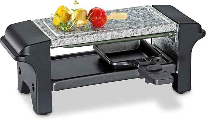 Küchenprofi Raclette Twin with Stone Plate, Table Grill for 2 People, Granite Grill Plate, 2 Coated Pans, Mini Raclette