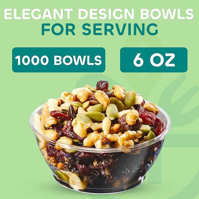 Clear Mini Plastic Bowls - (Bulk Case Pack of 1000) 6 Oz Disposable Premium Hard Plastic Dessert Bowls for Serving, Weddings, Catering, Parties, Ice Cream, Salsa, Home or Event Party Supplies
