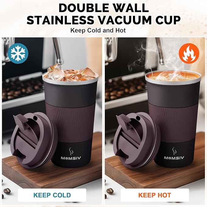 MOMSIV 17oz Travel Mug, Insulated Coffee Cup with Leakproof Lid, Vacuum Stainless Steel Double Walled Reusable Tumbler for Hot and Cold Water Coffee and Tea In Travel and Car