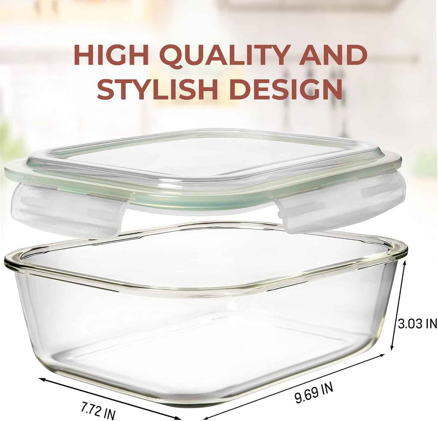 Razab 10 Cups/ 80 Oz 4 Pc (Set of 2) Glass Food Storage Containers with Airtight Locking Lids-For Storing & Serving Food. BPA Free & Leak Proof - Microwave, Dishwasher, Fridge, Freezer and Oven Safe