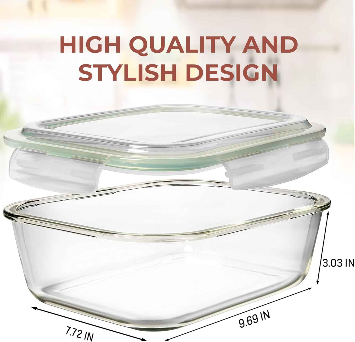 Razab 10 Cups/ 80 Oz 4 Pc (Set of 2) Glass Food Storage Containers with Airtight Locking Lids-For Storing & Serving Food. BPA Free & Leak Proof - Microwave, Dishwasher, Fridge, Freezer and Oven Safe