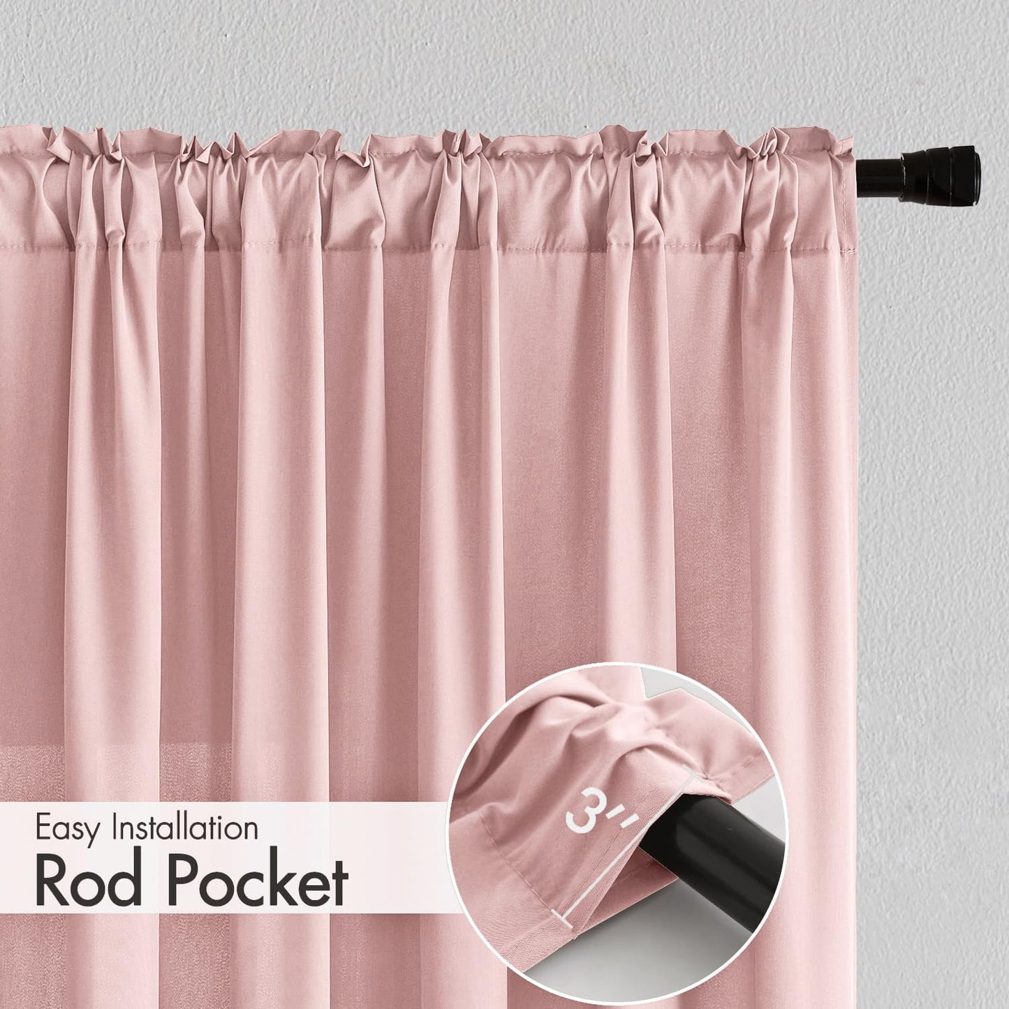 MIULEE Baby Pink Privacy Sheer Curtains That Let Light in 90 Inches Long Non-See-Through Semi Sheer Curtain Light Filtering Window Curtains Drapes for Living Room Bedroom 2 Panels Set 42 X 90