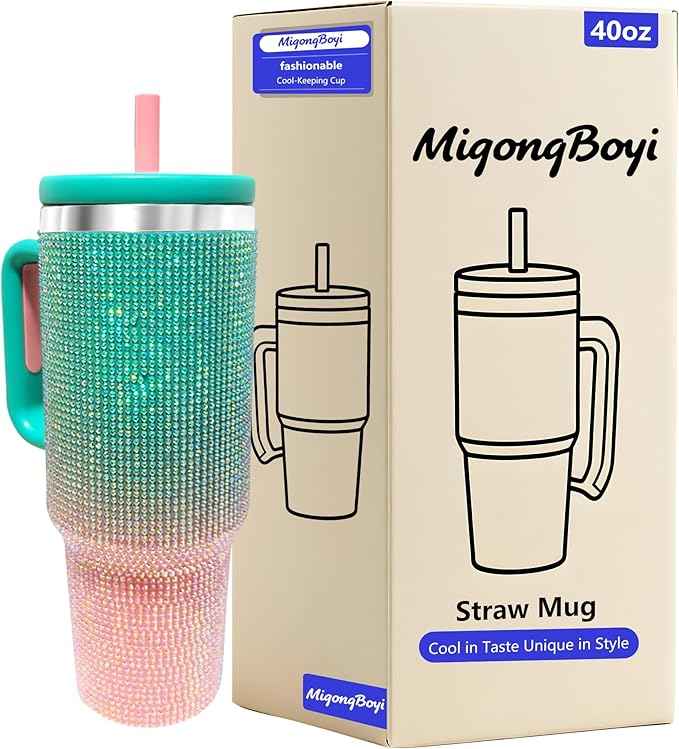 40-OZ Insulated Water Bottle,Insulated Stainless Steel Tumbler,Reusable Cold Drink Thermos,BPA-Free, Double-Wall Stainless Steel Water Bottle (Aqua Pink - Diamond, 40, Fluid Ounces, 40, Fluid Ounces)